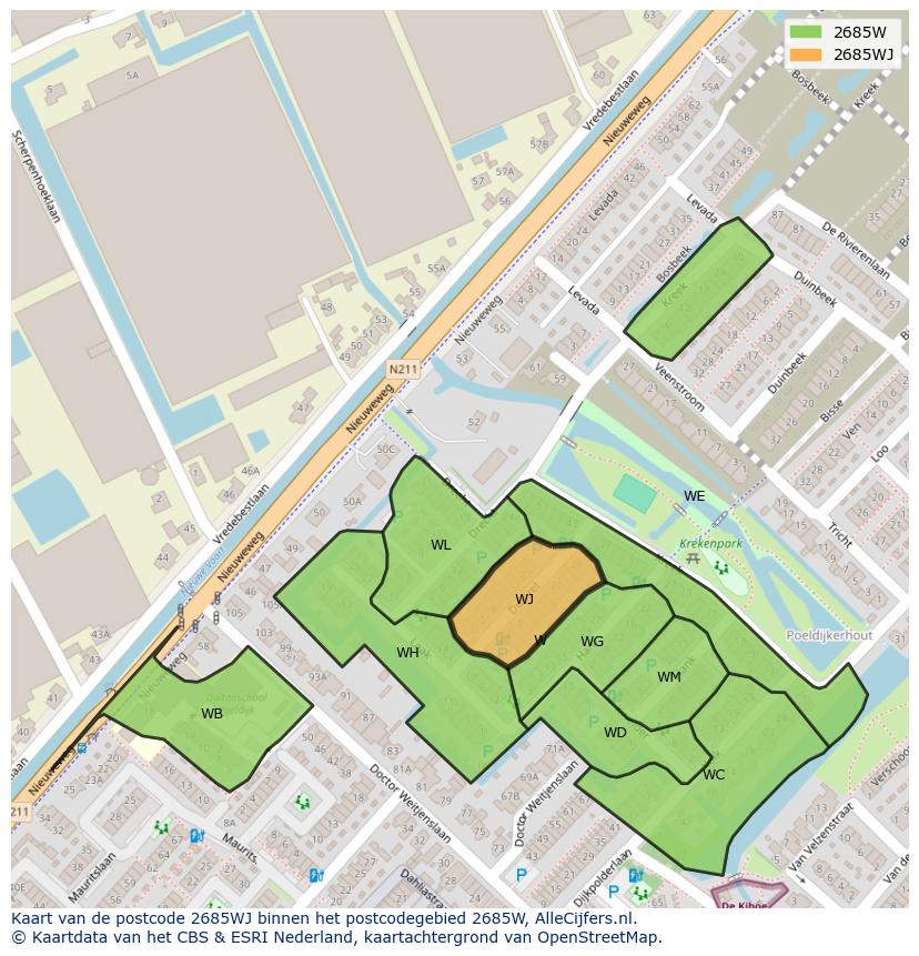 Afbeelding van het postcodegebied 2685 WJ op de kaart.