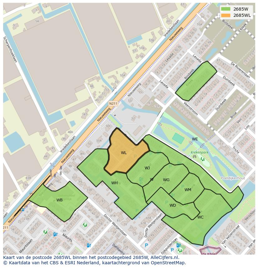 Afbeelding van het postcodegebied 2685 WL op de kaart.