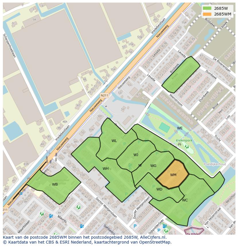 Afbeelding van het postcodegebied 2685 WM op de kaart.