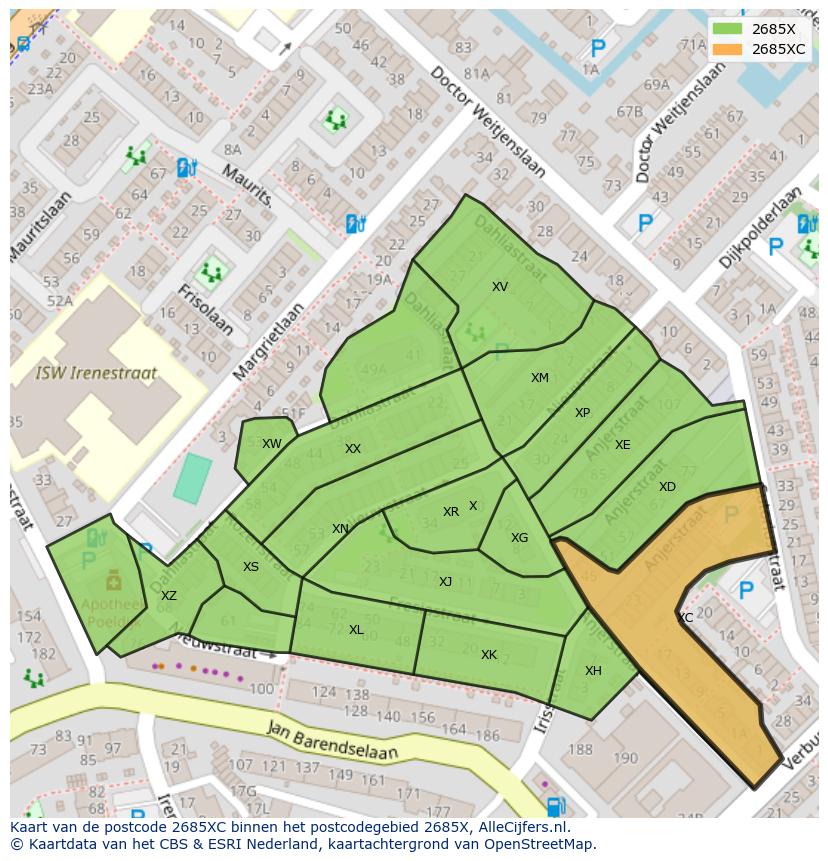 Afbeelding van het postcodegebied 2685 XC op de kaart.