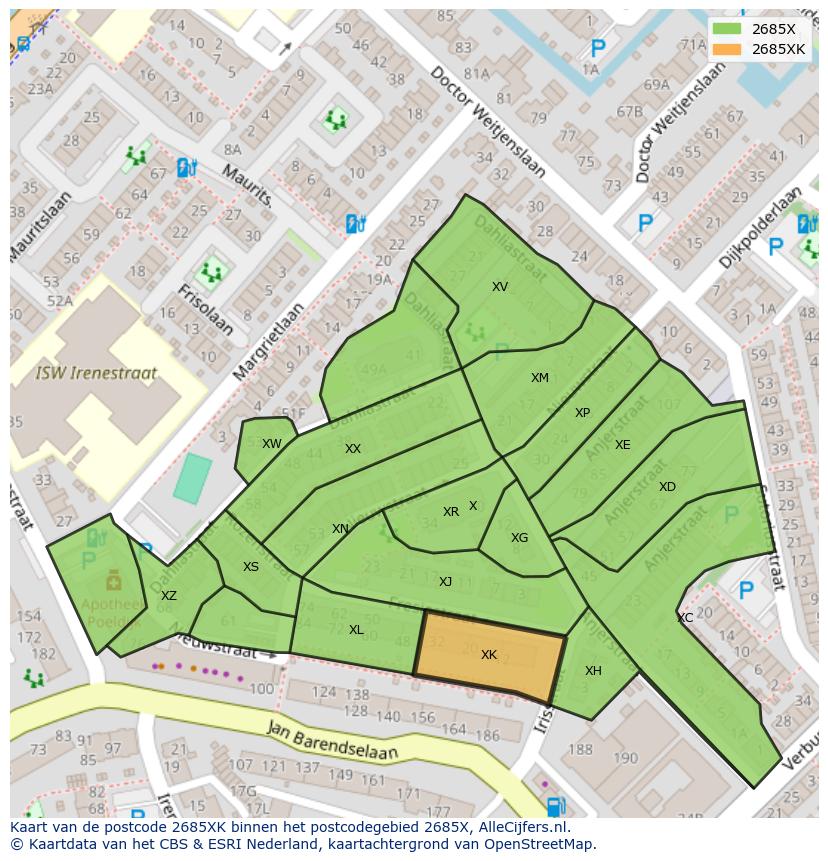 Afbeelding van het postcodegebied 2685 XK op de kaart.