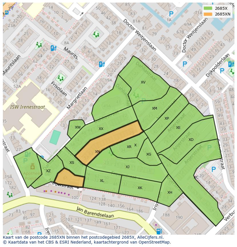 Afbeelding van het postcodegebied 2685 XN op de kaart.