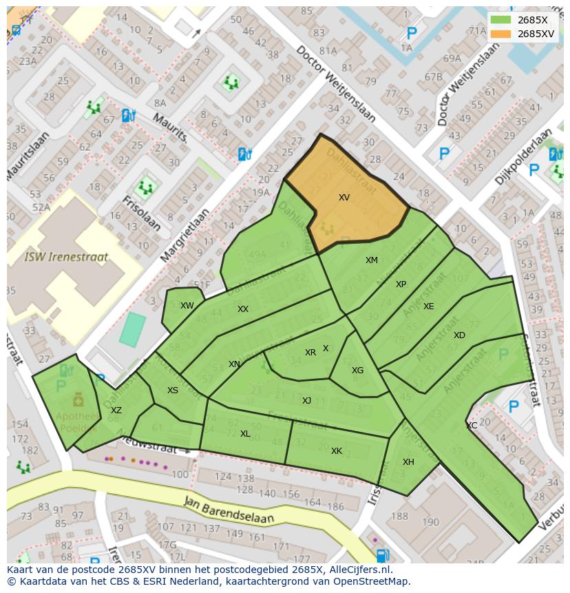 Afbeelding van het postcodegebied 2685 XV op de kaart.