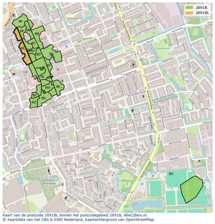 Afbeelding van het postcodegebied 2691 BL op de kaart.