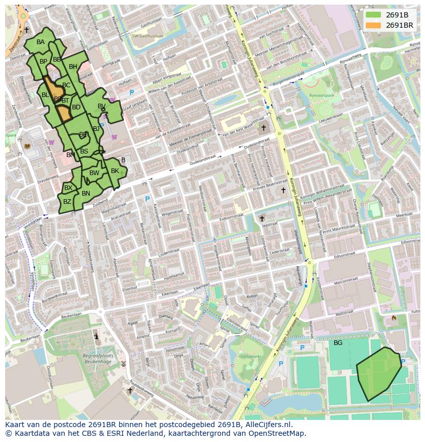 Afbeelding van het postcodegebied 2691 BR op de kaart.
