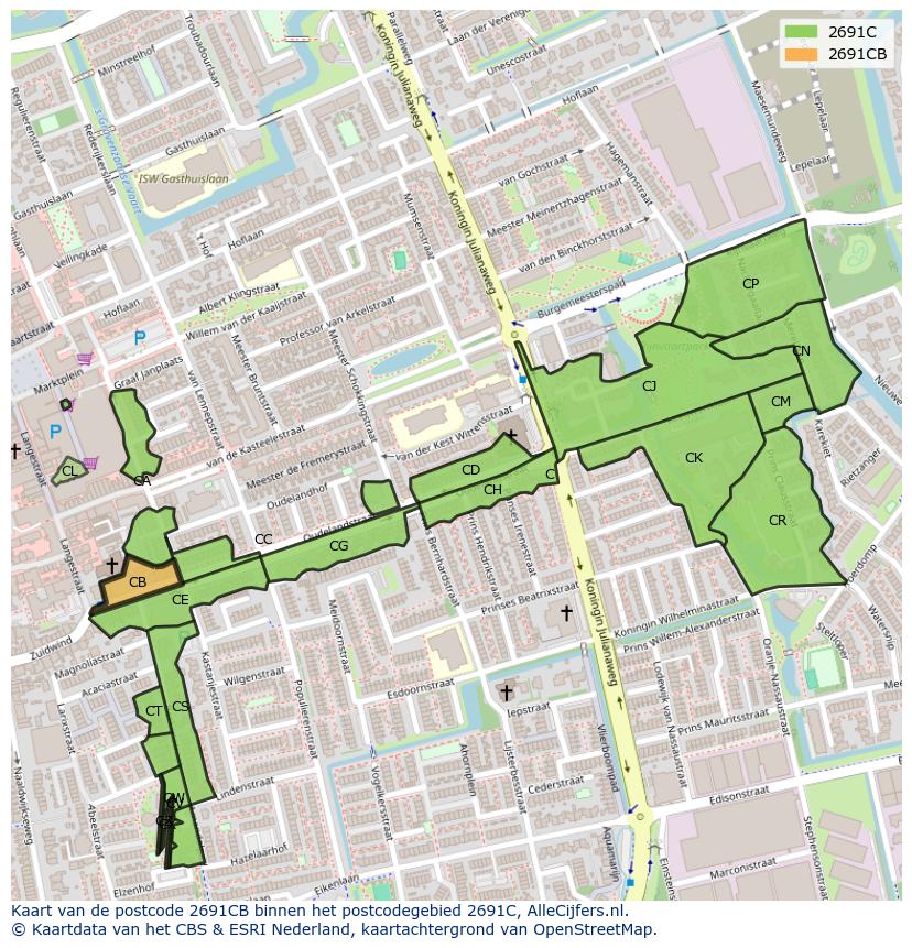 Afbeelding van het postcodegebied 2691 CB op de kaart.