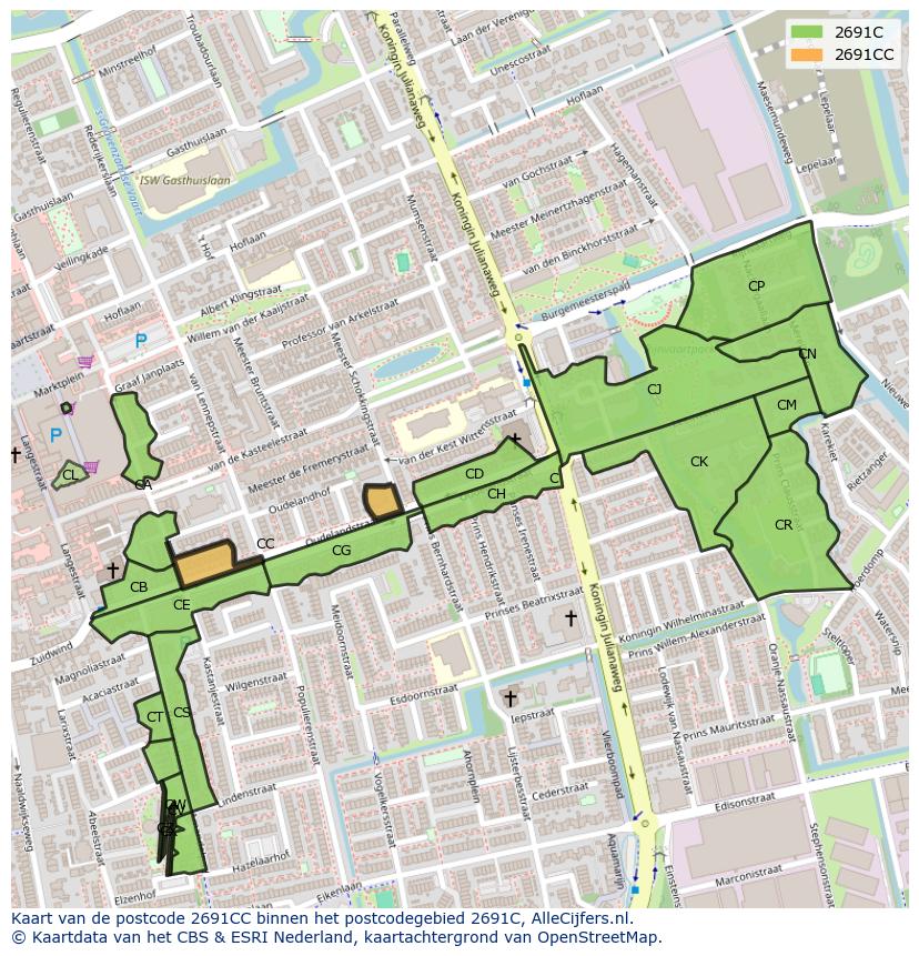 Afbeelding van het postcodegebied 2691 CC op de kaart.