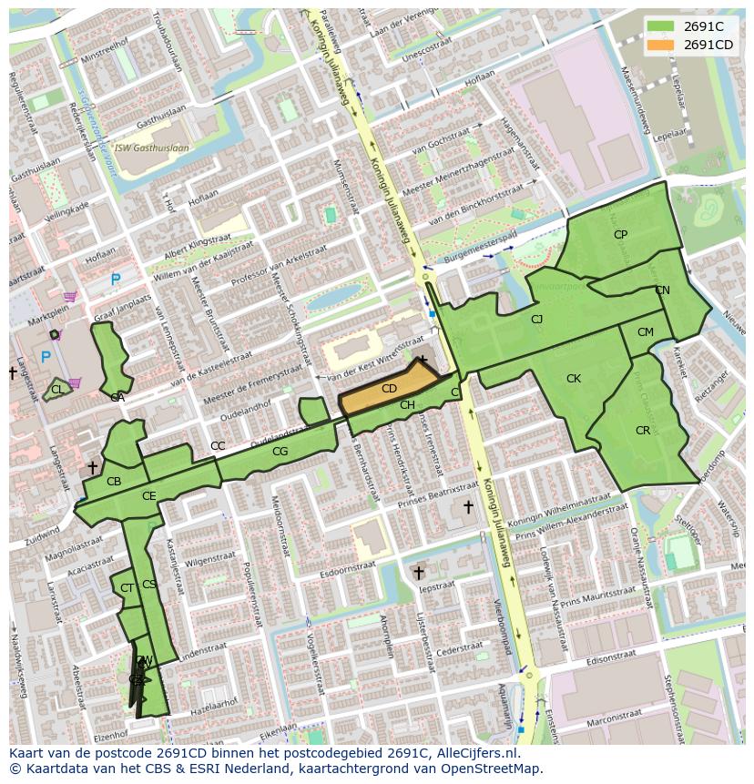 Afbeelding van het postcodegebied 2691 CD op de kaart.
