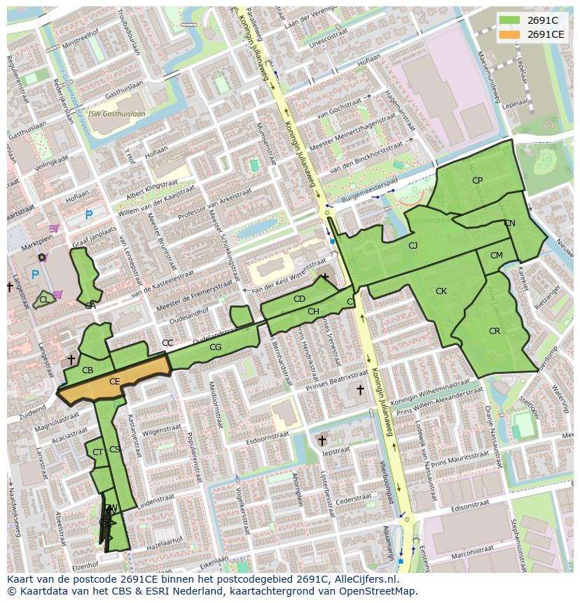Afbeelding van het postcodegebied 2691 CE op de kaart.