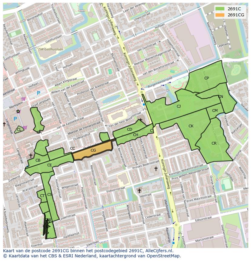Afbeelding van het postcodegebied 2691 CG op de kaart.