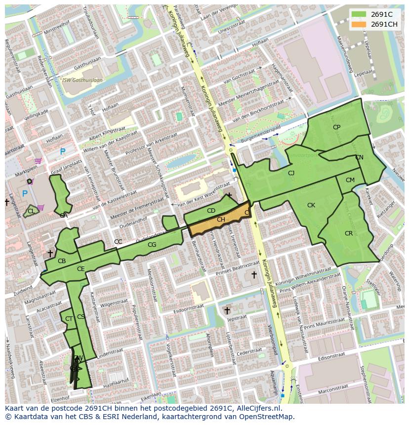 Afbeelding van het postcodegebied 2691 CH op de kaart.