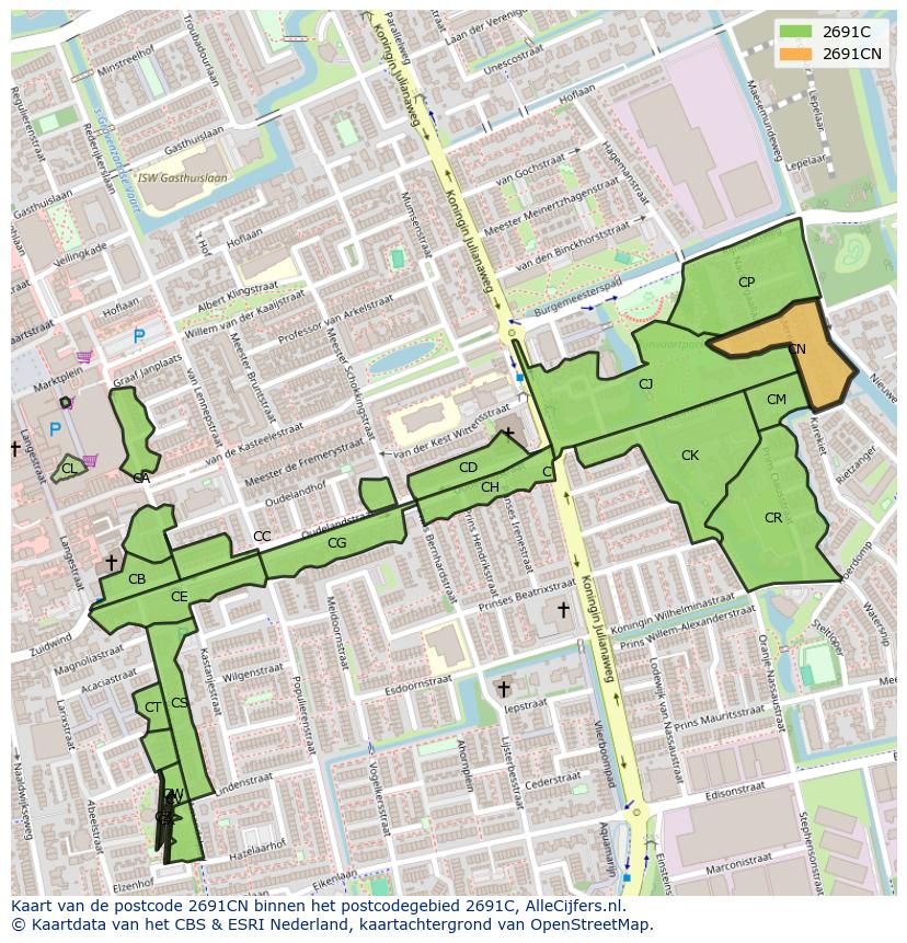 Afbeelding van het postcodegebied 2691 CN op de kaart.