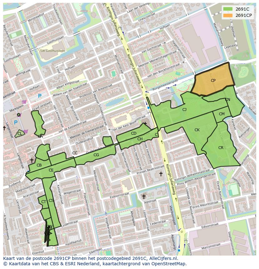 Afbeelding van het postcodegebied 2691 CP op de kaart.