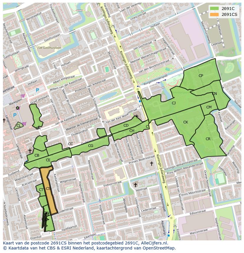 Afbeelding van het postcodegebied 2691 CS op de kaart.