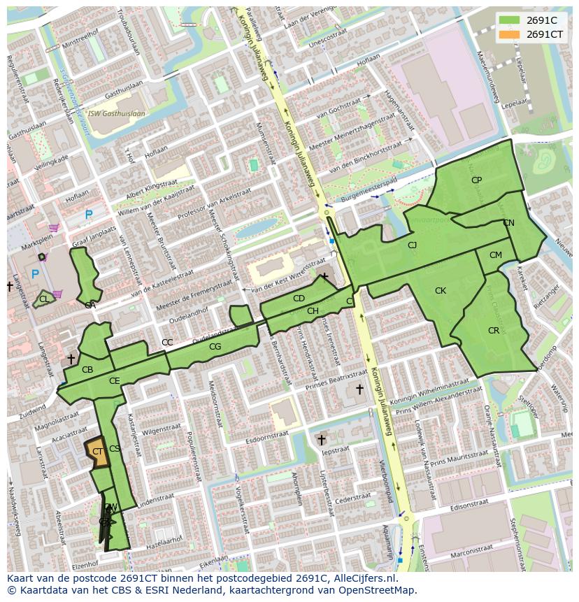 Afbeelding van het postcodegebied 2691 CT op de kaart.