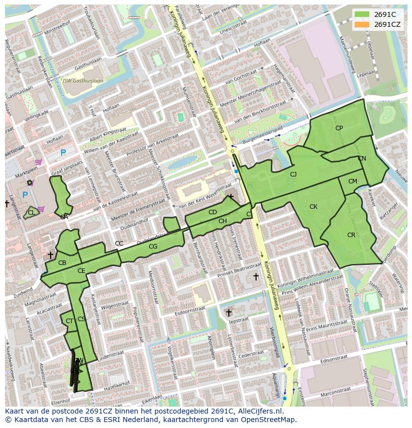 Afbeelding van het postcodegebied 2691 CZ op de kaart.