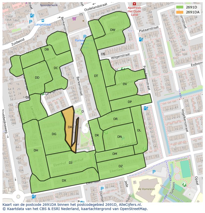 Afbeelding van het postcodegebied 2691 DA op de kaart.