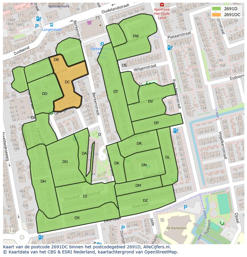 Afbeelding van het postcodegebied 2691 DC op de kaart.