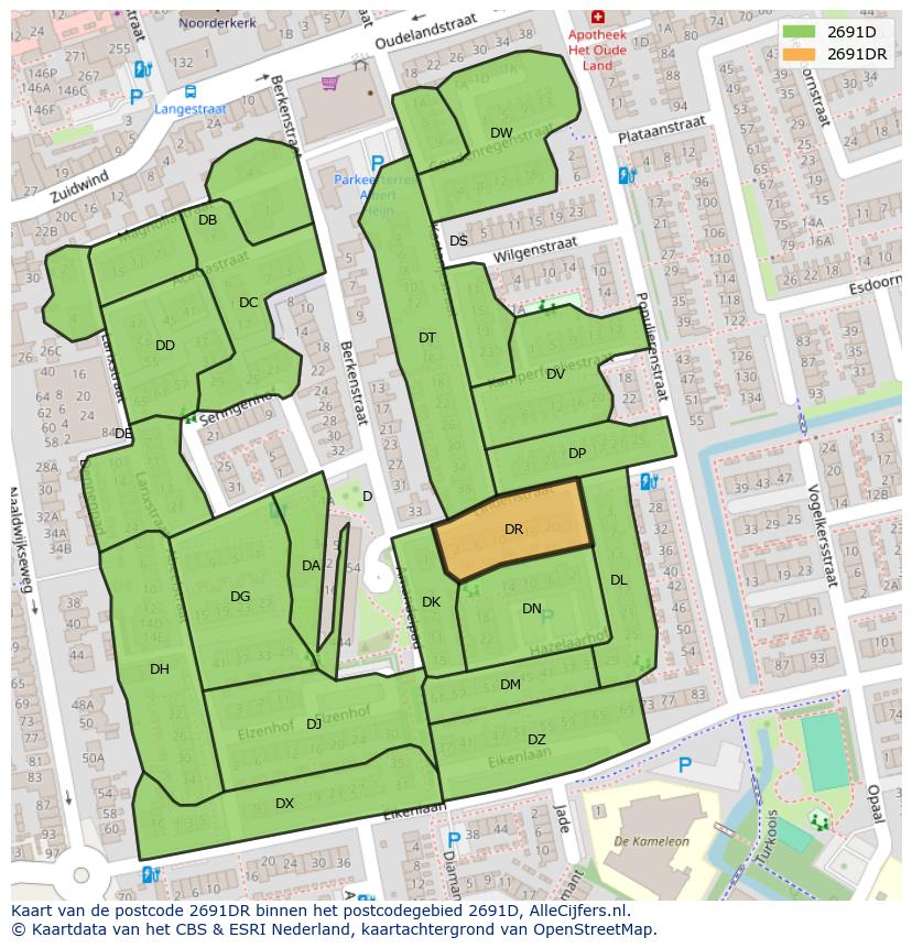Afbeelding van het postcodegebied 2691 DR op de kaart.