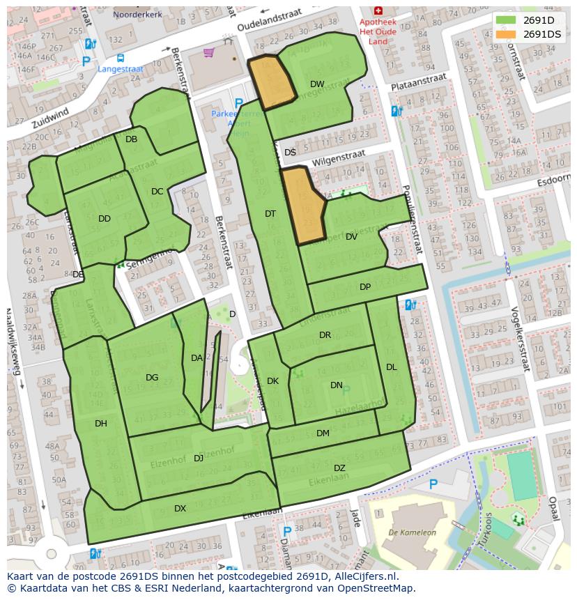 Afbeelding van het postcodegebied 2691 DS op de kaart.