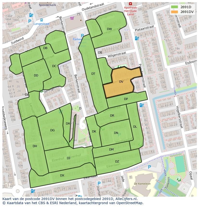 Afbeelding van het postcodegebied 2691 DV op de kaart.