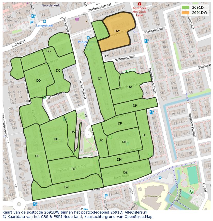 Afbeelding van het postcodegebied 2691 DW op de kaart.