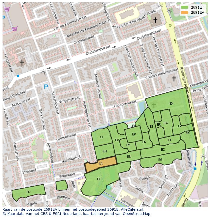 Afbeelding van het postcodegebied 2691 EA op de kaart.