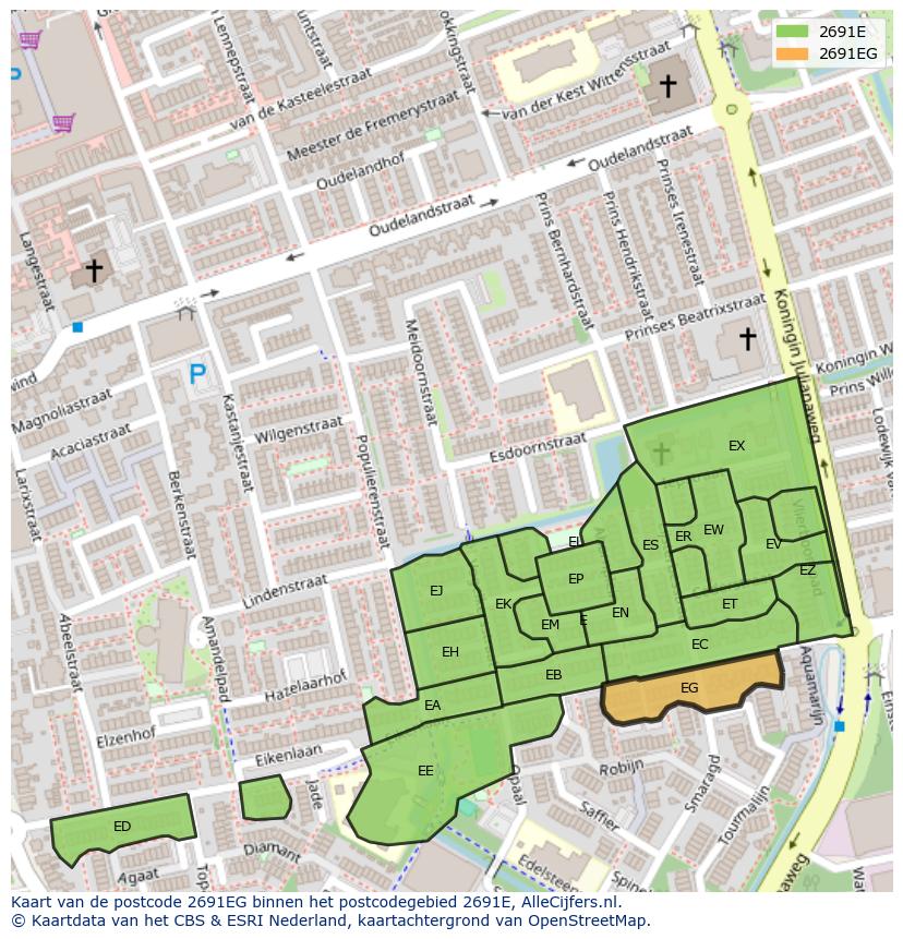 Afbeelding van het postcodegebied 2691 EG op de kaart.