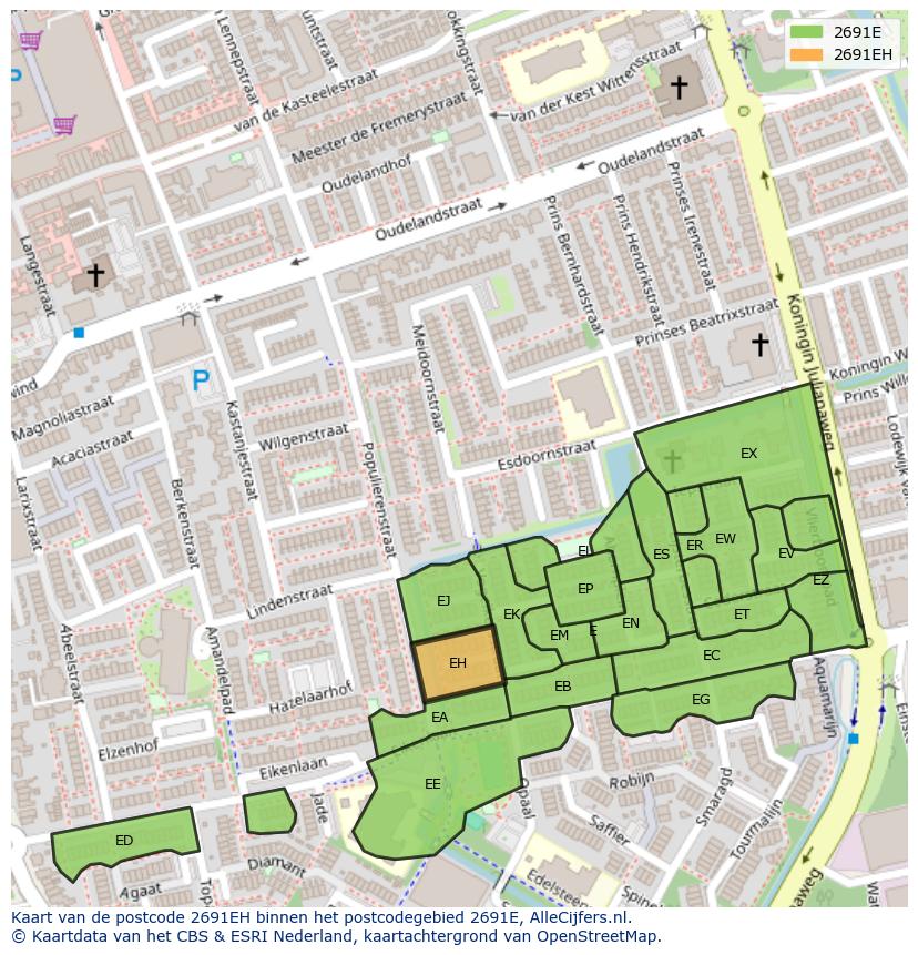 Afbeelding van het postcodegebied 2691 EH op de kaart.