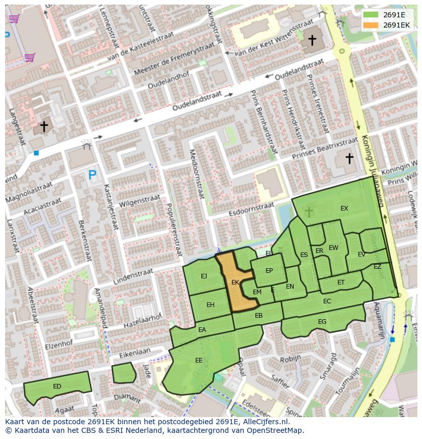 Afbeelding van het postcodegebied 2691 EK op de kaart.