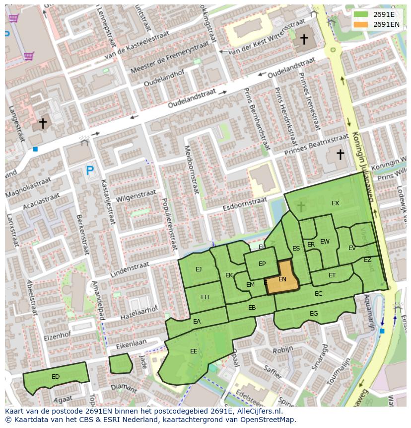 Afbeelding van het postcodegebied 2691 EN op de kaart.