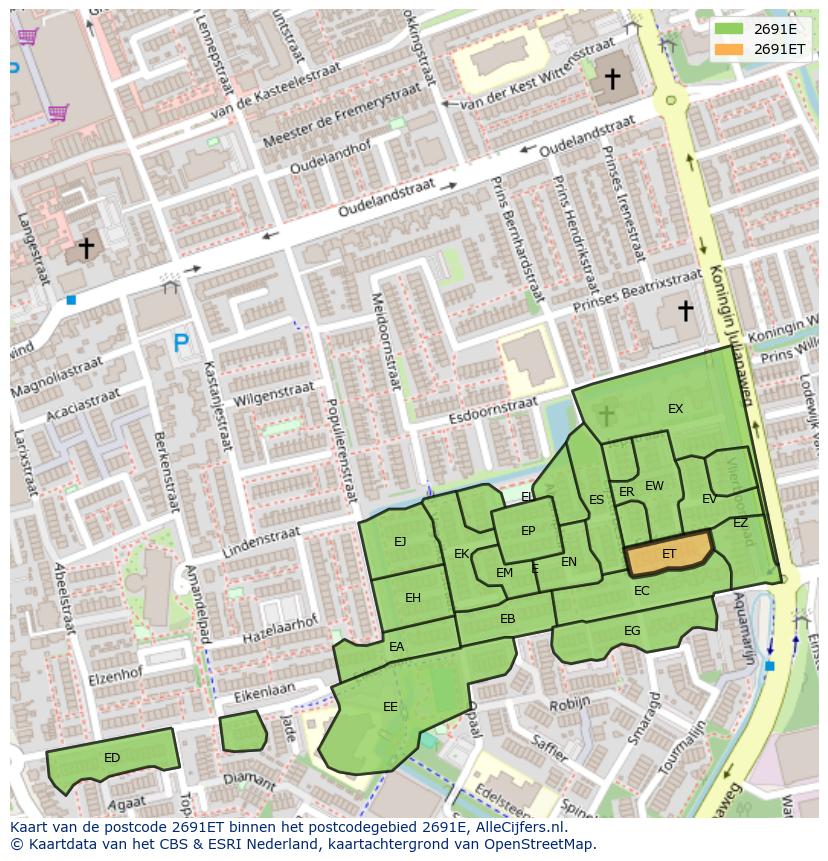 Afbeelding van het postcodegebied 2691 ET op de kaart.