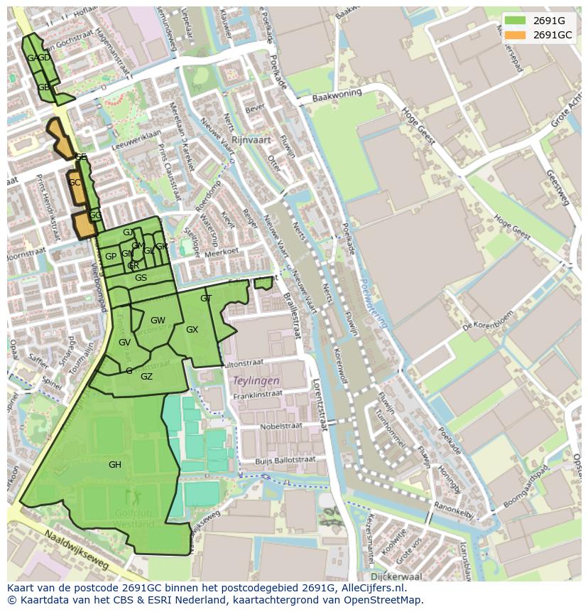 Afbeelding van het postcodegebied 2691 GC op de kaart.