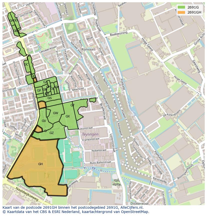 Afbeelding van het postcodegebied 2691 GH op de kaart.