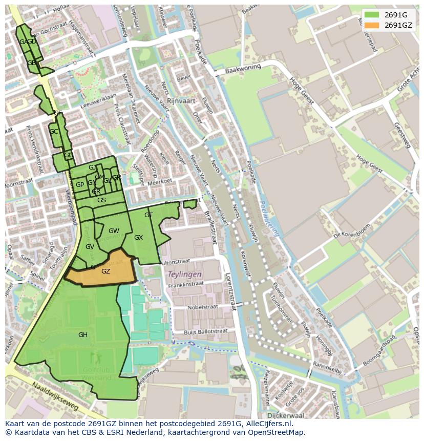 Afbeelding van het postcodegebied 2691 GZ op de kaart.