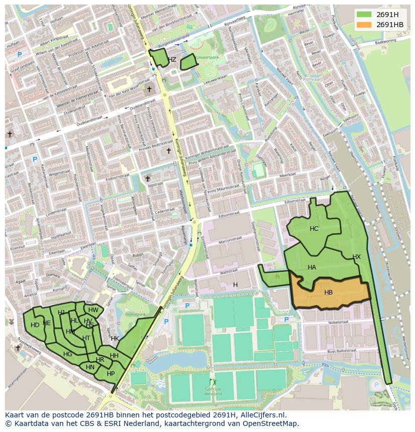 Afbeelding van het postcodegebied 2691 HB op de kaart.