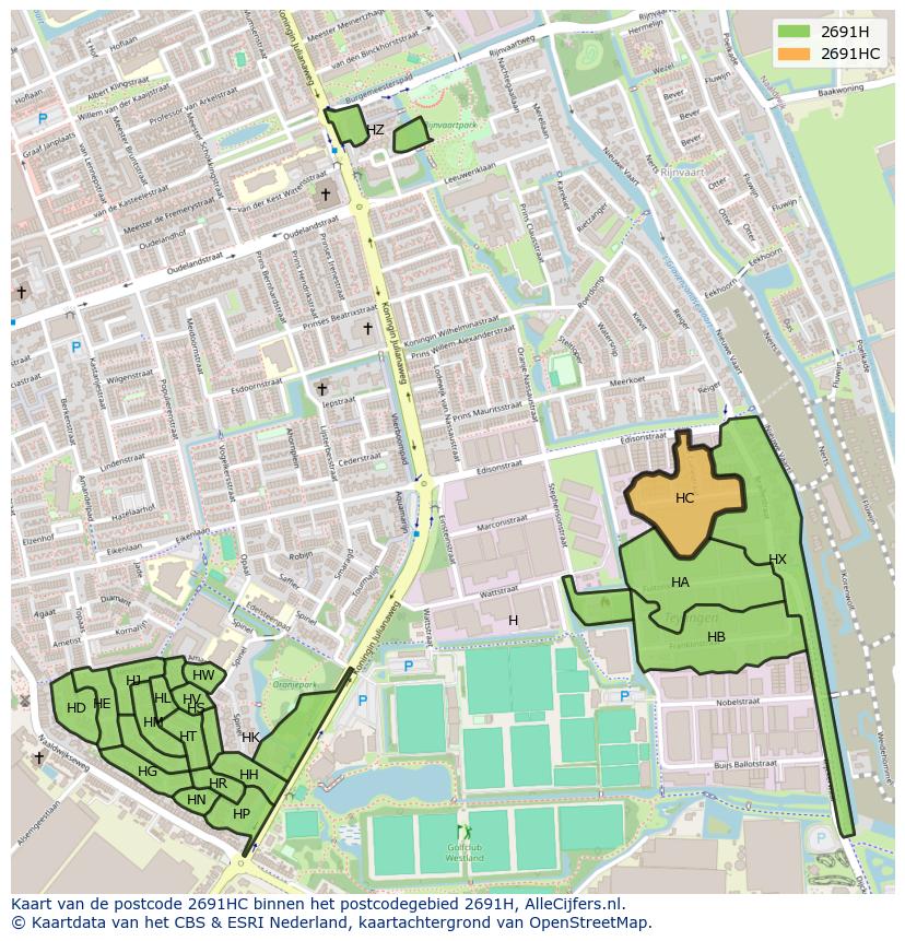 Afbeelding van het postcodegebied 2691 HC op de kaart.