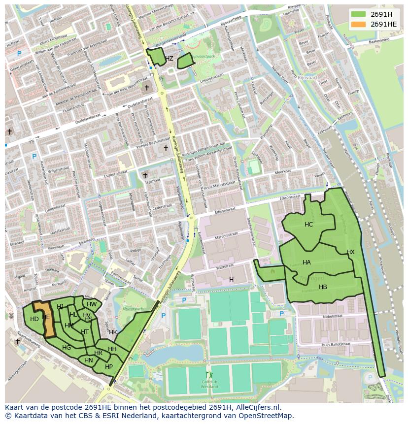 Afbeelding van het postcodegebied 2691 HE op de kaart.