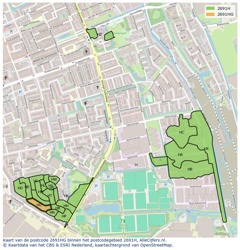 Afbeelding van het postcodegebied 2691 HG op de kaart.