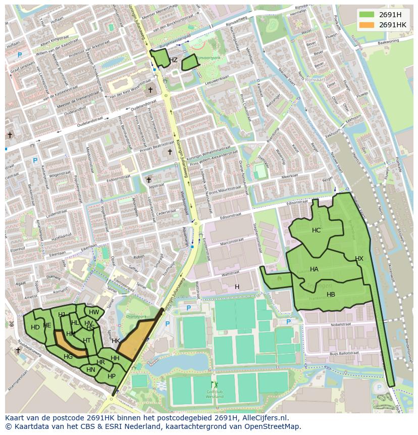 Afbeelding van het postcodegebied 2691 HK op de kaart.
