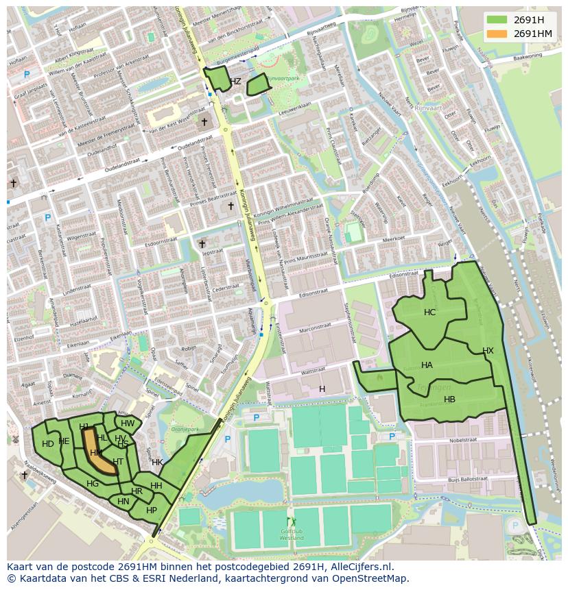 Afbeelding van het postcodegebied 2691 HM op de kaart.