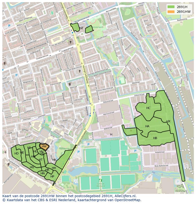 Afbeelding van het postcodegebied 2691 HW op de kaart.