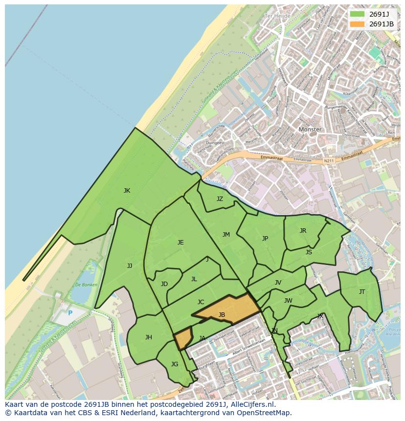 Afbeelding van het postcodegebied 2691 JB op de kaart.