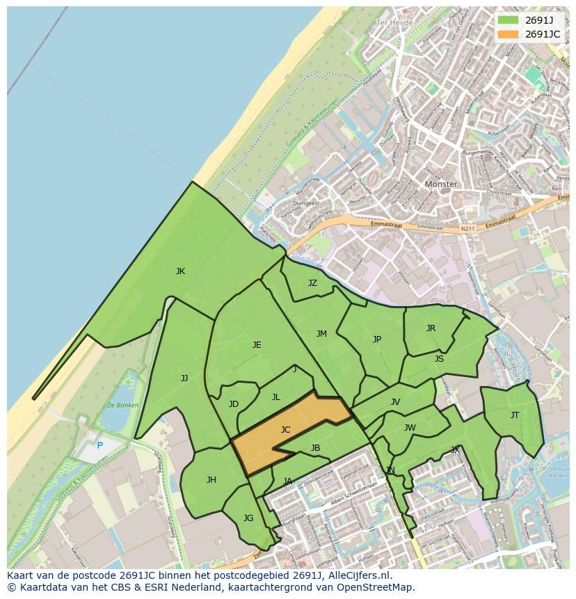 Afbeelding van het postcodegebied 2691 JC op de kaart.