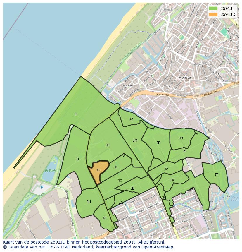 Afbeelding van het postcodegebied 2691 JD op de kaart.