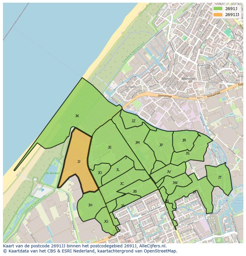 Afbeelding van het postcodegebied 2691 JJ op de kaart.