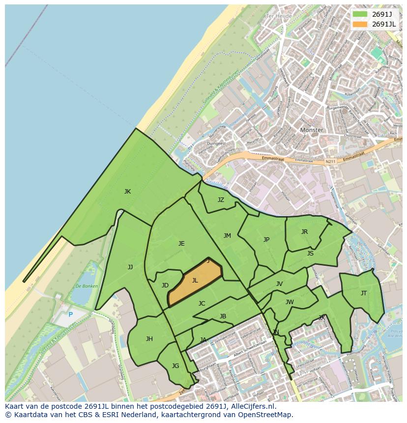 Afbeelding van het postcodegebied 2691 JL op de kaart.