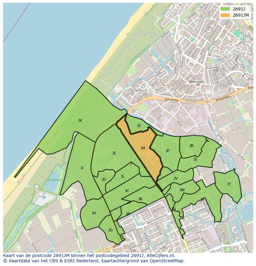 Afbeelding van het postcodegebied 2691 JM op de kaart.