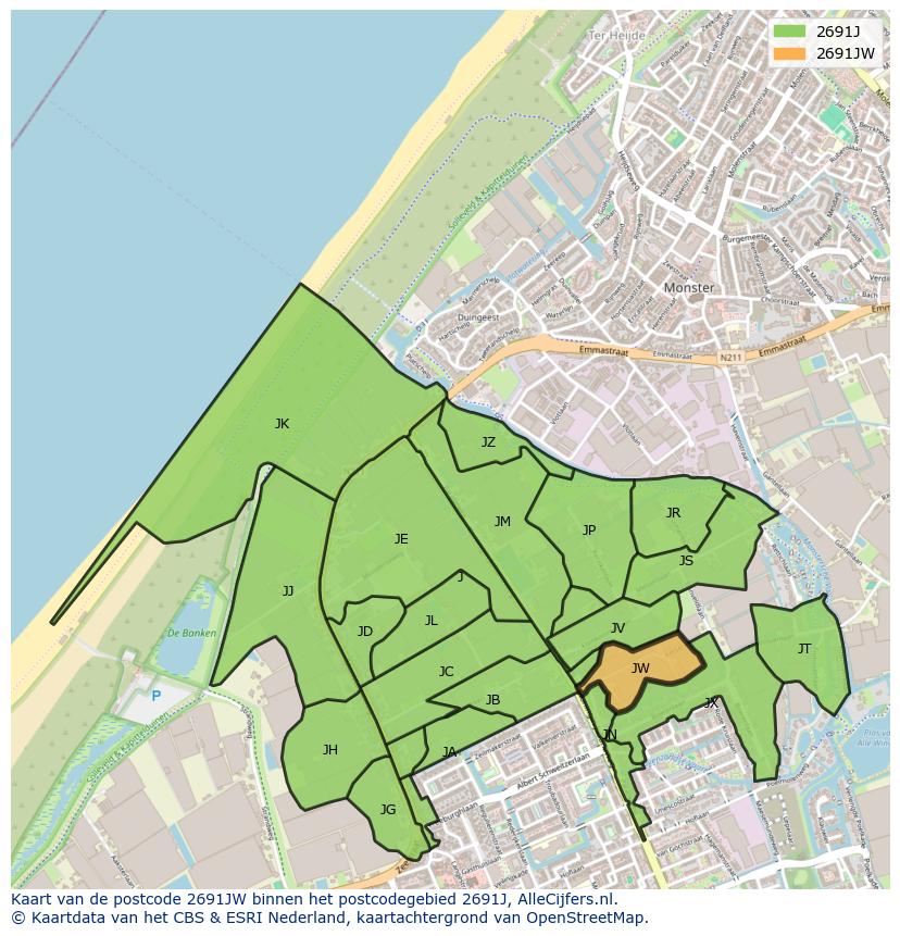 Afbeelding van het postcodegebied 2691 JW op de kaart.