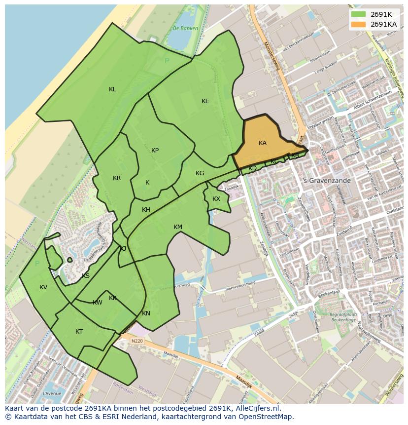 Afbeelding van het postcodegebied 2691 KA op de kaart.